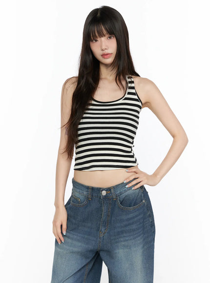 Basic Striped Halter Top CL522 in Black, size S/M