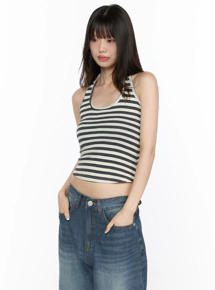 Basic Striped Halter Top CL522 in Dark gray, size S/M