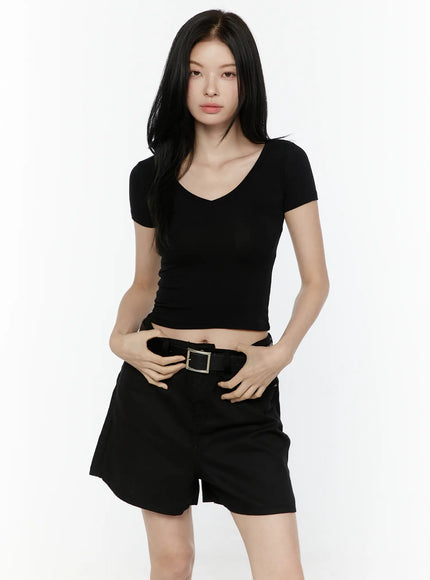 Basic V-Neck Crop Top IL506 in Black, size S/M