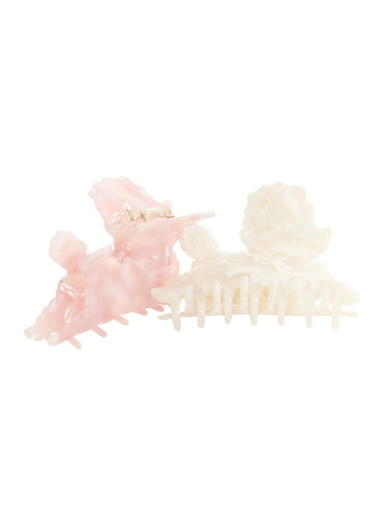 LEWKIN Belle Hair Clip IL503 pink and cream set view showing two sculptural cloud-shaped resin claw clips side by side on white background