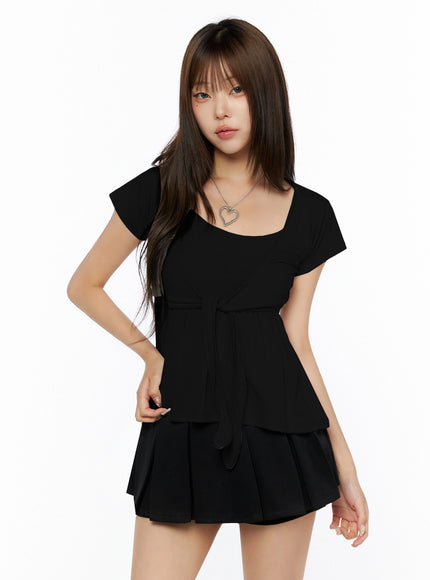 Bow-Detail Tank Set IL523 in Black, size S/M