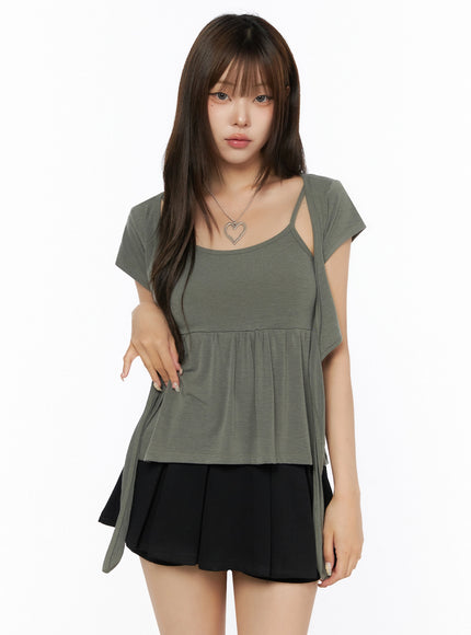 Bow-Detail Tank Set IL523 in Dark green, size S/M