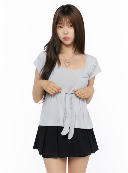 Bow-Detail Tank Set IL523 in Gray, size S/M