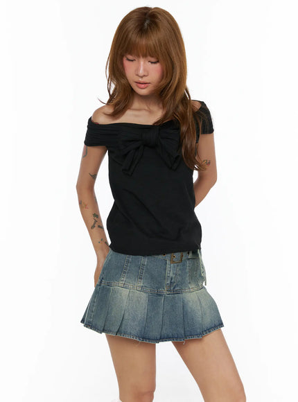 Bow Off-Shoulder Top CL503 in Black, size S/M