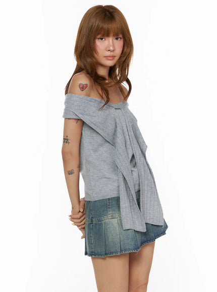 Bow Off-Shoulder Top CL503 in Gray, size S/M