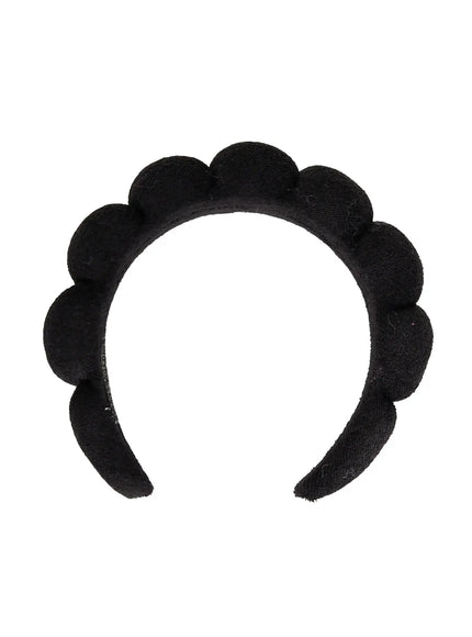 Bubble Headband IL506 Black product shot full hoop view isolated on white background showing scalloped bubble top and slim band arms