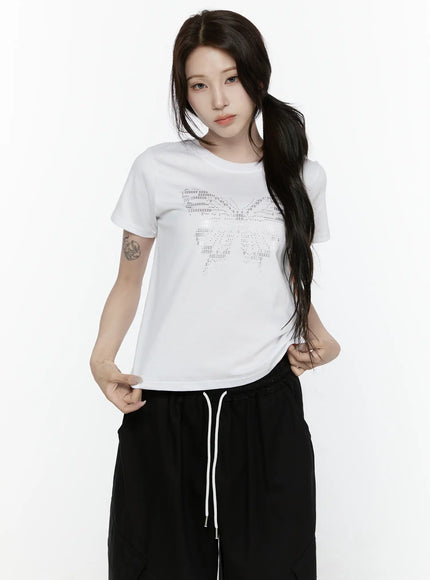 Butterfly Graphic Crop Tee IL521 in White, size S/M