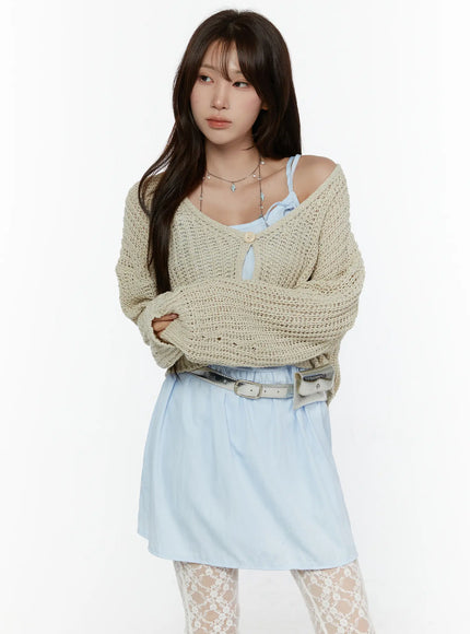 Button Knit Cardigan CL508 in Beige, size S/M