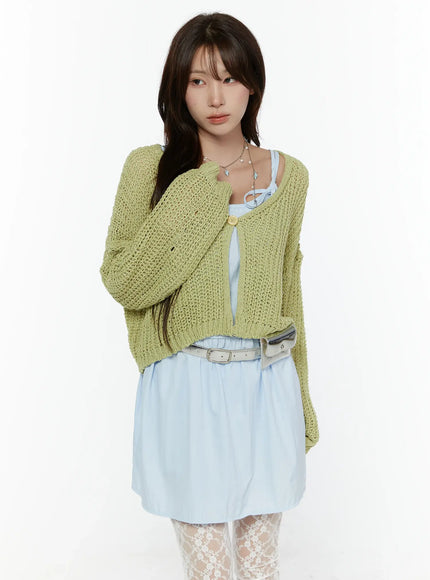 Button Knit Cardigan CL508 in Green, size S/M