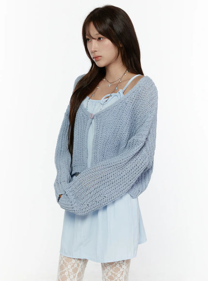 Button Knit Cardigan CL508 in Light blue, size S/M