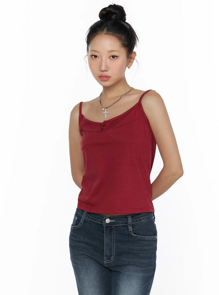 Button Sleeveless Top CL510 in Red, size S/M