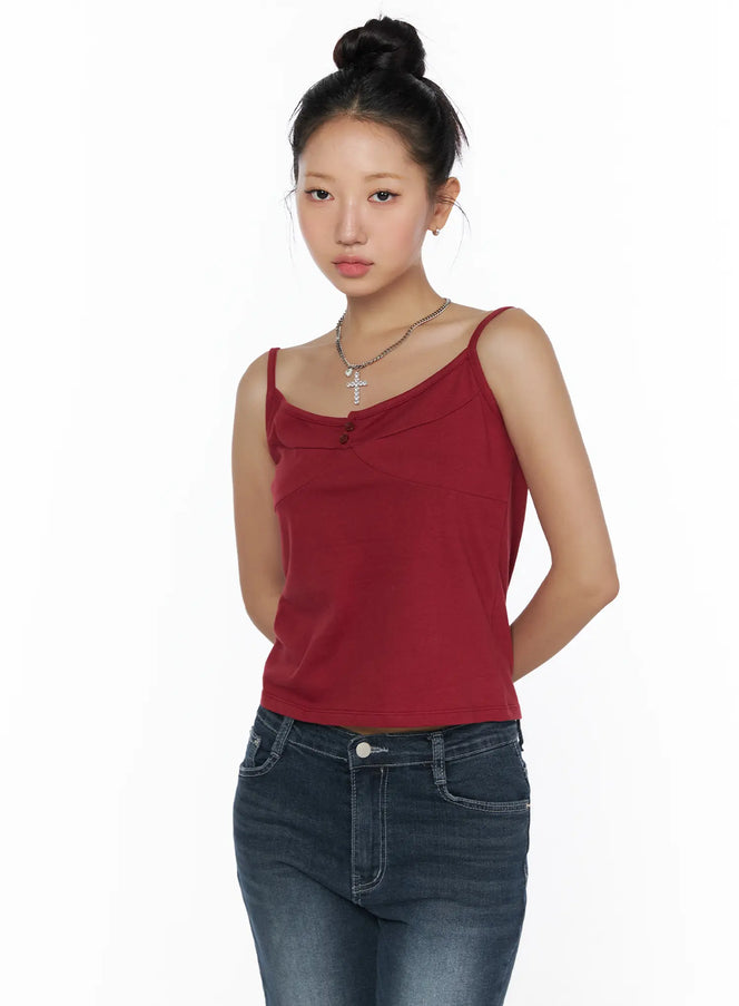 Button Sleeveless Top CL510 in Red, size S/M