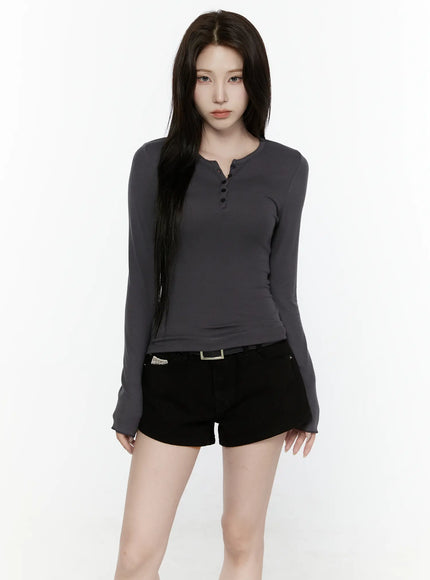 Button-Up Long Sleeve Top IL521 in Dark gray, size S/M