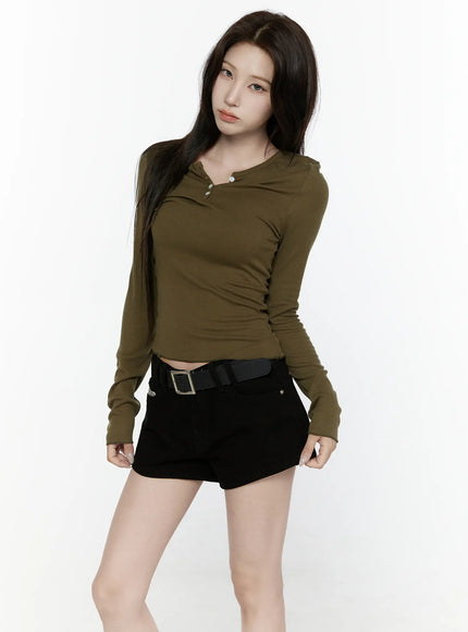 Button-Up Long Sleeve Top IL521 in Dark green, size S/M