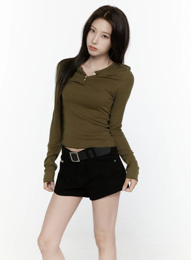 Button-Up Long Sleeve Top IL521 in Dark green, size S/M