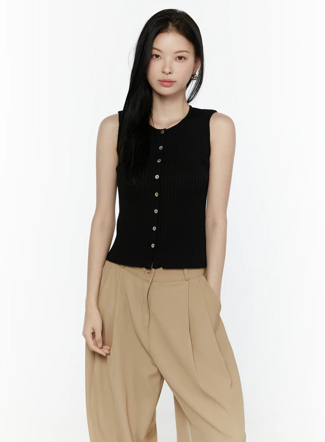 Button-Up Tank Top IL506 in Black, size S/M