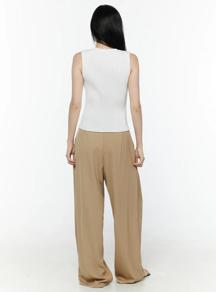 Button-Up Tank Top IL506 White back shot on model showing ribbed knit texture, fitted silhouette and lettuce hem detail