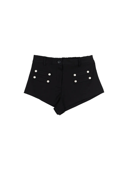 Buttoned Military High Waist Shorts CL502 in Black, size S/M