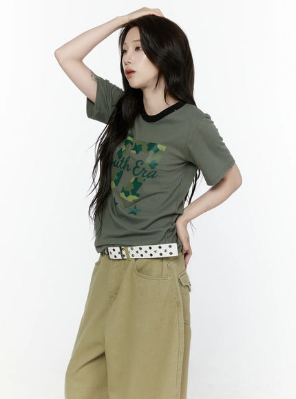 Camo Graphic T-Shirt IL522 in Dark green, size S/M