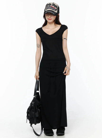 Cap Sleeve V-Neck Top IL516 in Black, size S/M