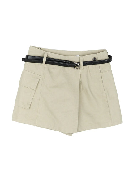 Cargo Pocket Wrap Skirt IL522 in Beige, size S