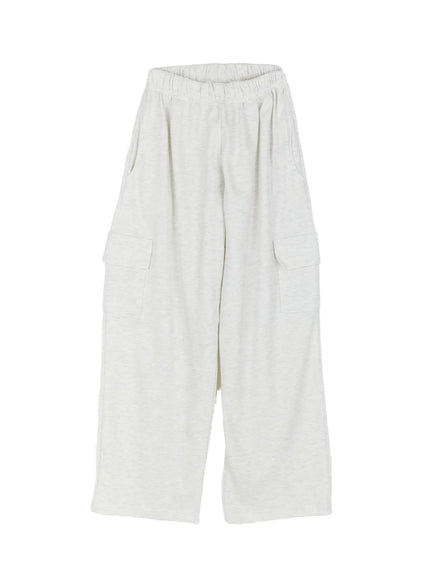 Cargo Wide Leg Sweatpants CL524 in Light beige, size M/L