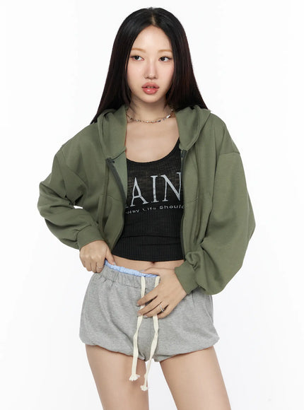 Casual Cropped Hoodie CL527 in Dark green, size S/M