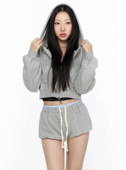 Casual Cropped Hoodie CL527 in Gray, size S/M