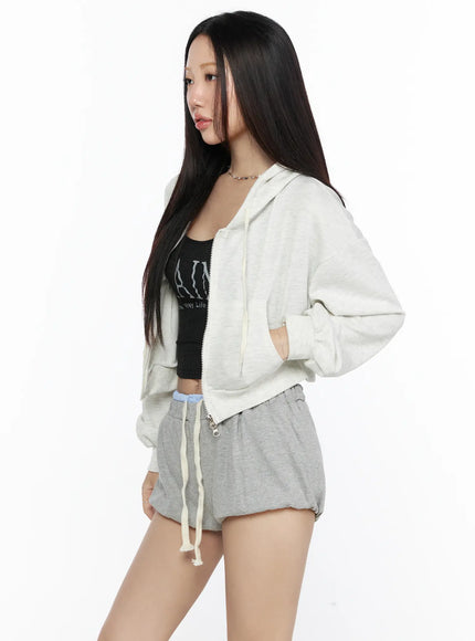 Casual Cropped Hoodie CL527 in Light beige, size S/M