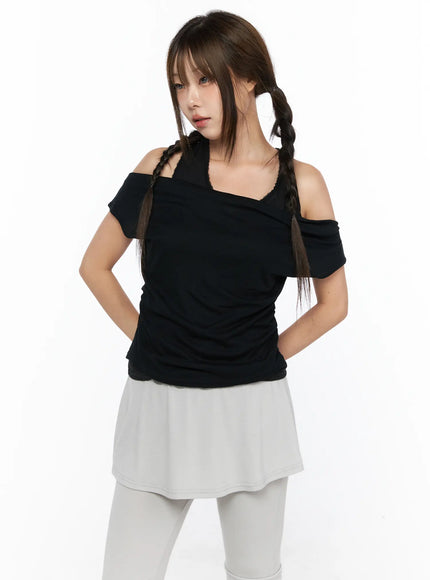 Casual Layered Halter Top CL517 in Black, size S/M