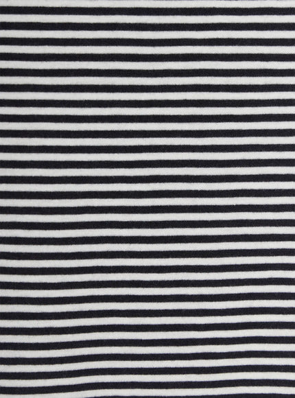 Casual Striped Drawstring Maxi Skirt IU525 White close-up fabric swatch showing black and white fine horizontal stripe knit texture