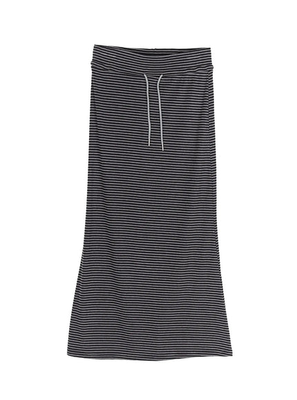 Casual Striped Drawstring Maxi Skirt IU525 in Dark gray, size S/M