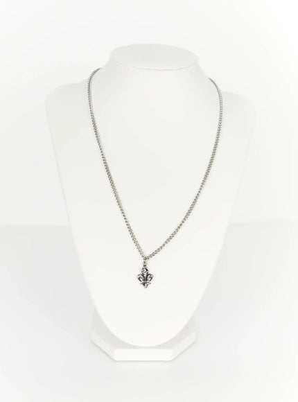 Chain Pendant Necklace IL509 silver full product view on white jewelry bust display, curb chain with fleur-de-lis crystal pendant