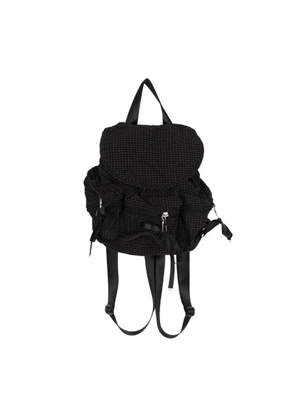 Checked Ribbon Backpack CL517 in Black, size One Size