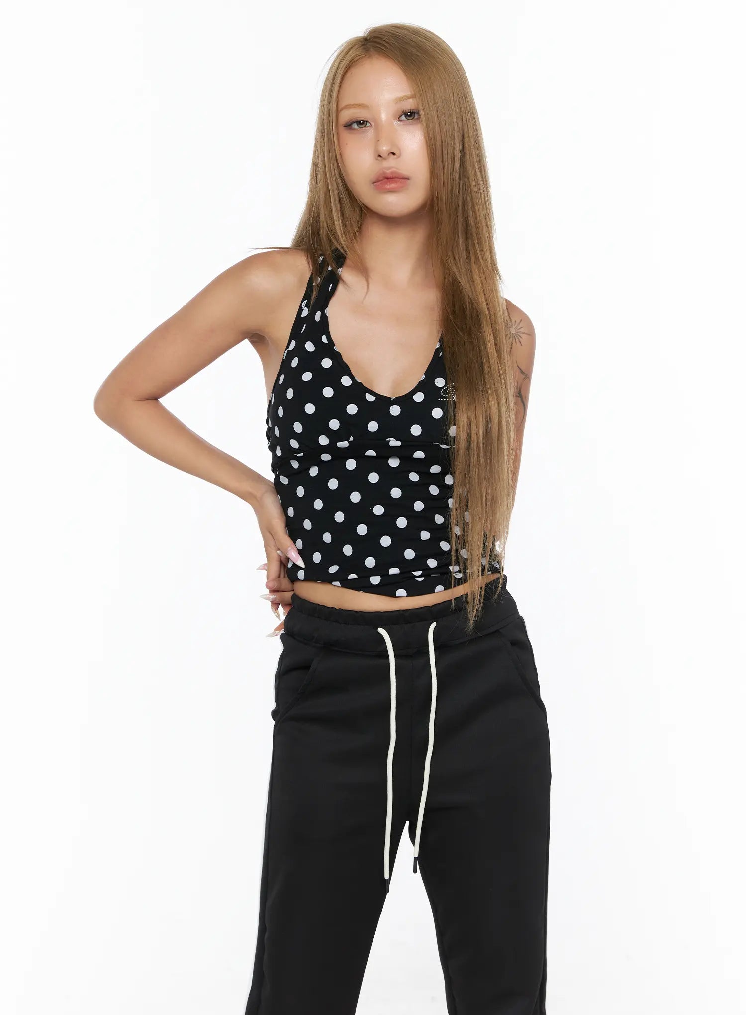 Chic Polka Dot Halter Top CU524 in Black, size S/M