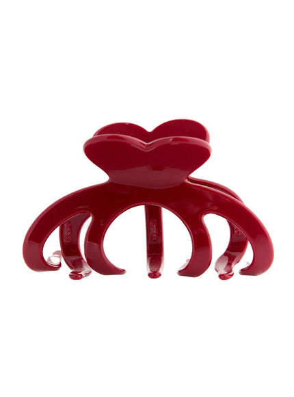 LEWKIN Clara Hair Clip IL503 burgundy red front view glossy acrylic heart-shaped top claw clip with curved teeth on white background