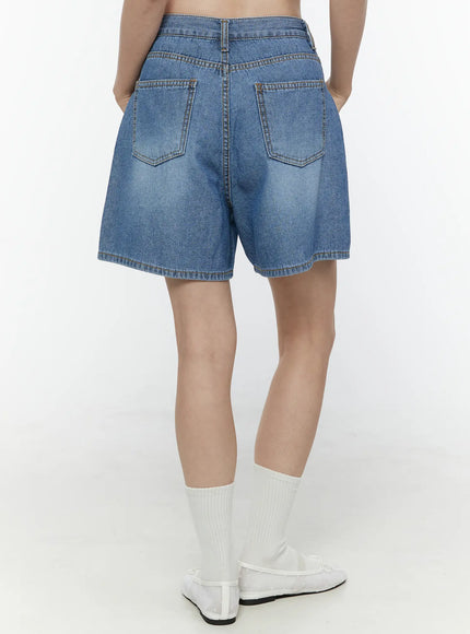 Classic Jorts IL506 Blue back view on model showing two patch pockets with contrast stitching and relaxed fit, white socks and shoes