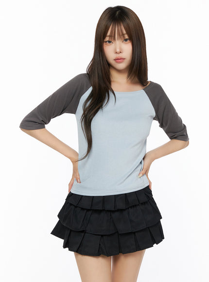 Color Block Off-Shoulder Tee IL523 in Light blue, size S/M