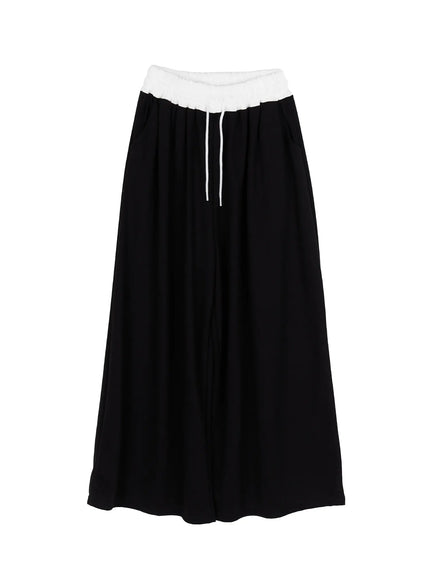 Color Contrast Wide-Leg Sweatpants IU525 in Black, size S/M
