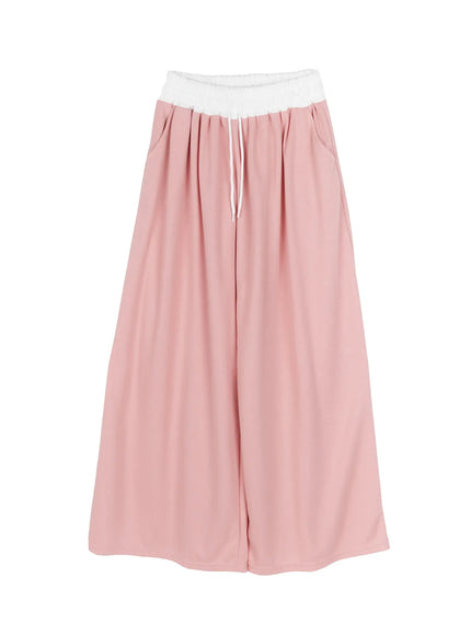 Color Contrast Wide-Leg Sweatpants IU525 in Pink, size S/M