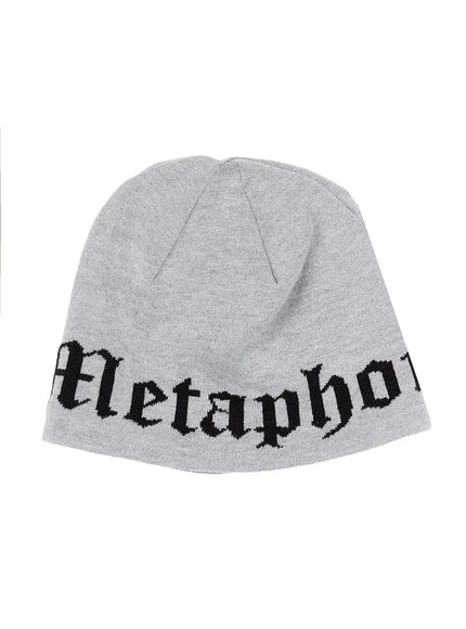 Contrast Graphic Text Reversible Beanie IL516 in Gray, size One Size