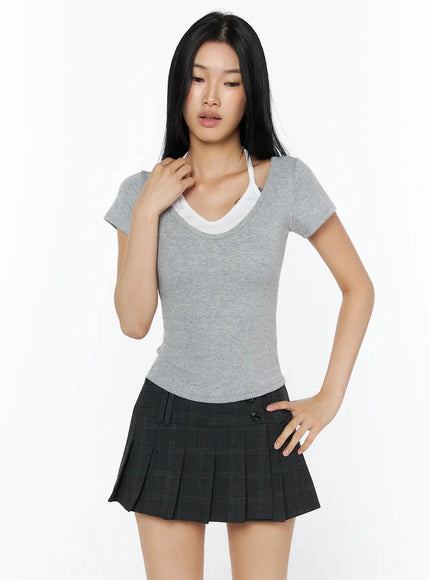 Contrast Ring Halter Layered Top IL516 in Gray, size S/M