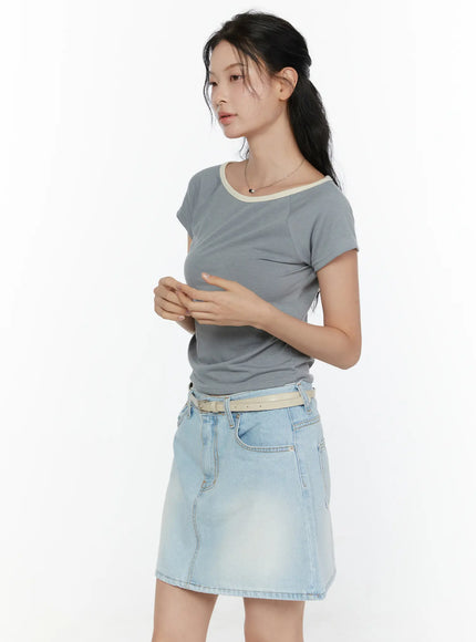 Contrast Trim Boat Neck Tee CL521 in Gray, size S/M