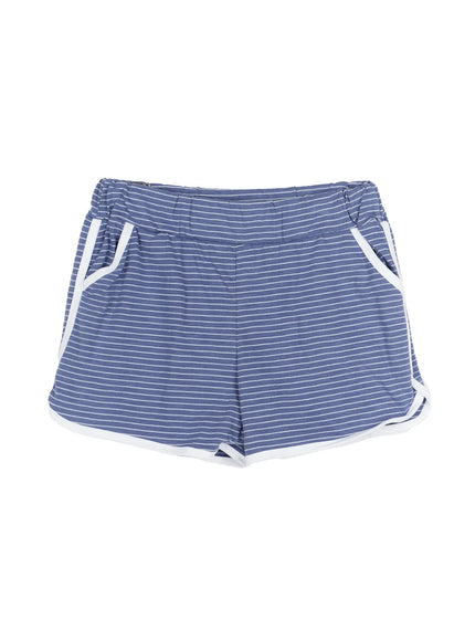 Contrast Trim Striped Shorts IU525 in Blue, size S/M