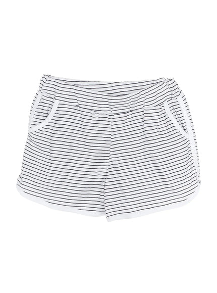 Contrast Trim Striped Shorts IU525 in White, size S/M