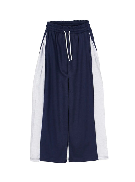 Contrast Wide-Leg Sweatpants CL528 in Dark blue, size S/M
