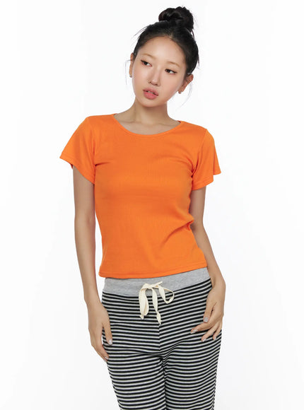 Cotton U-Neck Basic Tee CL513 in Orange, size S/M