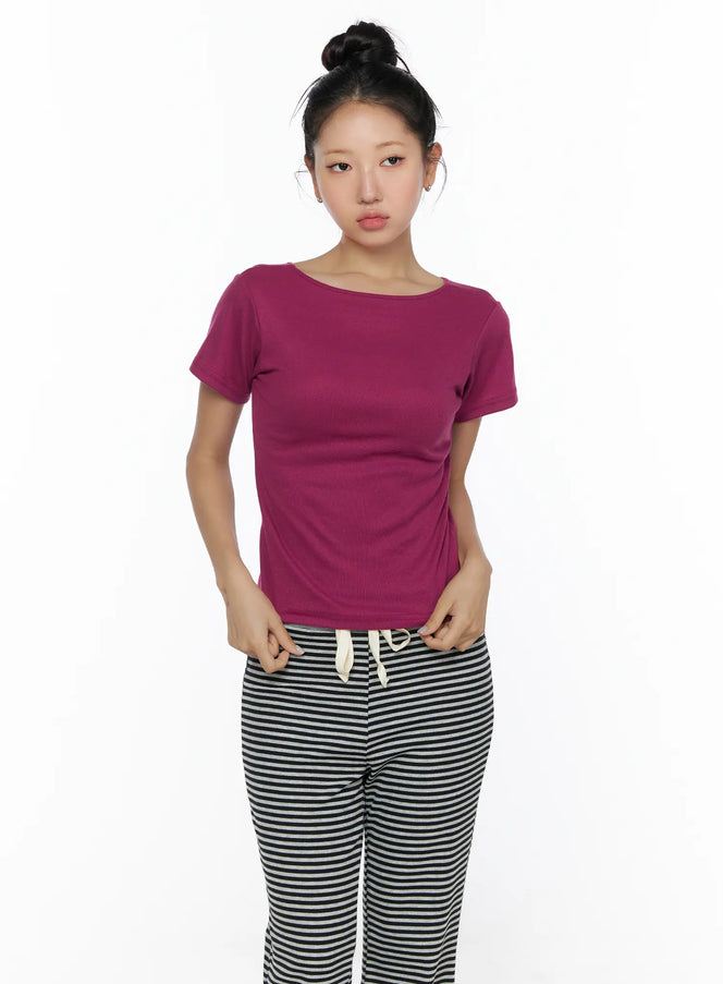Cotton U-Neck Basic Tee CL513 in Purple, size S/M