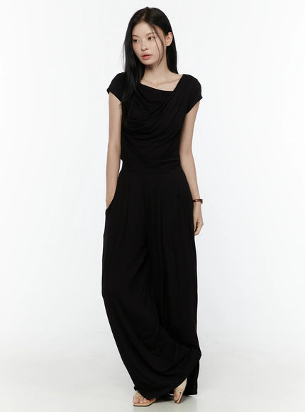 Cowl Neck Top and Loose-Fit Pants Set IL506 in Black, size S/M