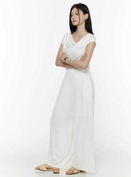 Cowl Neck Top and Loose-Fit Pants Set IL506 in White, size S/M